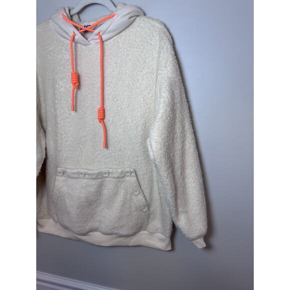 SJYP Unisex Sherpa Fleece Hoodie Ivory + Orange Hoodie Sweatshirt - Sz L - Picture 3 of 14